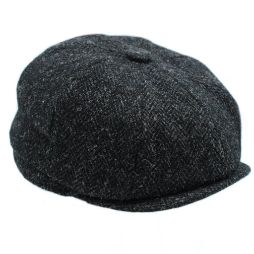 Heather Hats & Accessories Genuine Harris Tweed 8-Panel Flat Cap, Satin Lining, Outdoor Wear, Charcoal