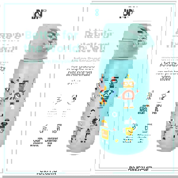 ION8 Leak Proof Kids Water Bottle, Recyclon, Robots, 350ml (12oz)