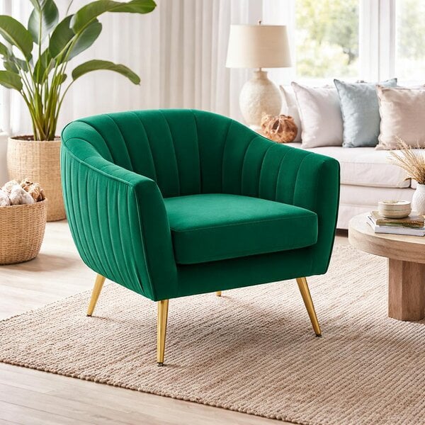 Wyld Haus Rico Nota Velvet Forest Green Shell Back Accent Chair