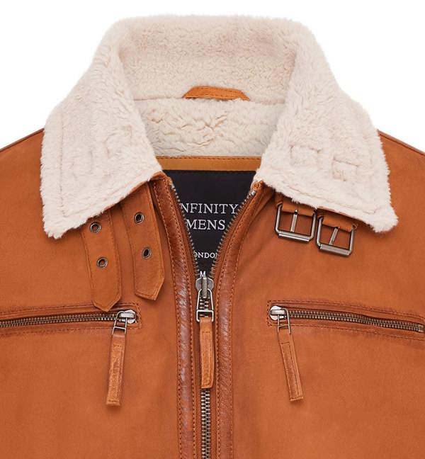 Infinity Leather Mens Real Sheep Suede Bomber Aviator Jacket - Sandnes
