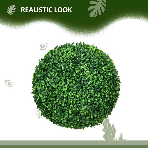 Green artificial boxwood topiary ball with dense, round leaf cluster