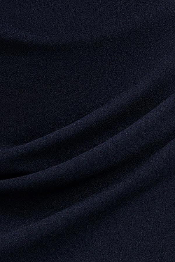 Off Shoulder Back Satin Bow Wrap Crepe Midi Dress - Navy Blue DR4939