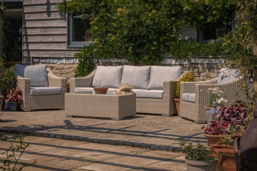 Statement Furniture Friston Rattan Garden Furniture Set Sofa Armchairs & Coffee Table Set