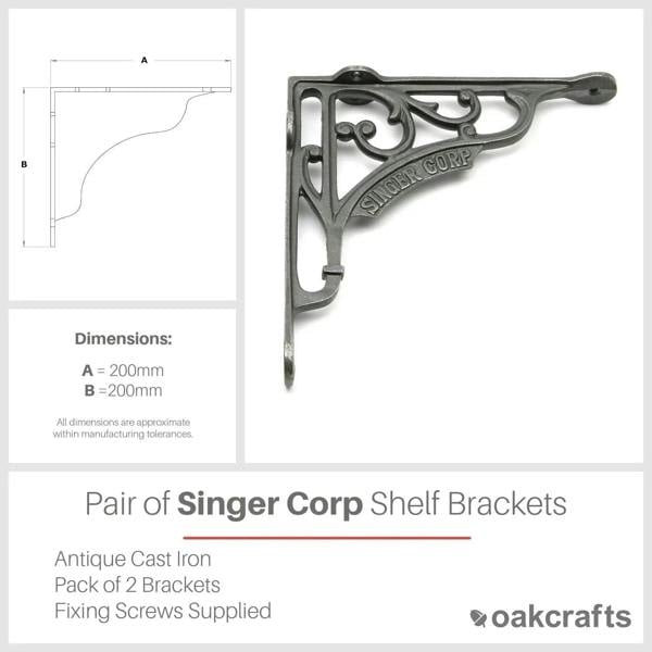 Pair of Antique Cast Iron Singer Corp Shelf Brackets