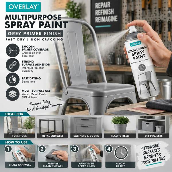 Overlay Grey Primer Matt Auto Professional Spray Paint 400ml