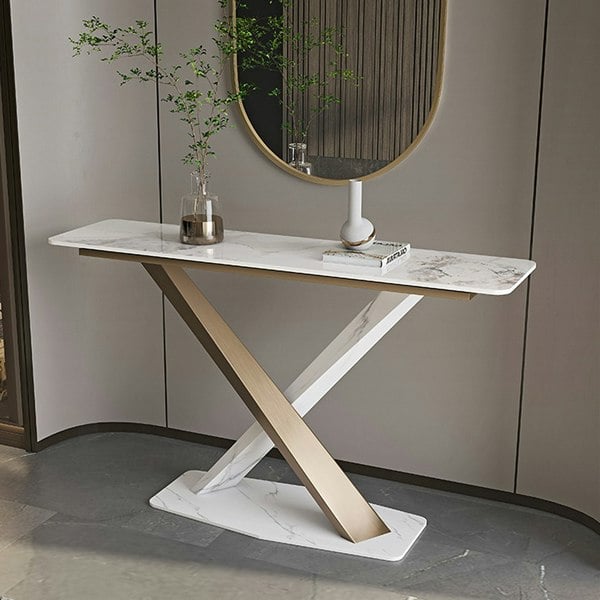 Jarawa Vintage Console Table, Gold & White-Rit Concept-Rit Concept