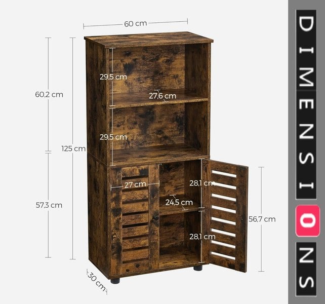 Modcraft Rustic Brown Floor Standing Cabinet with Louvered Doors & Adjustable Shelf