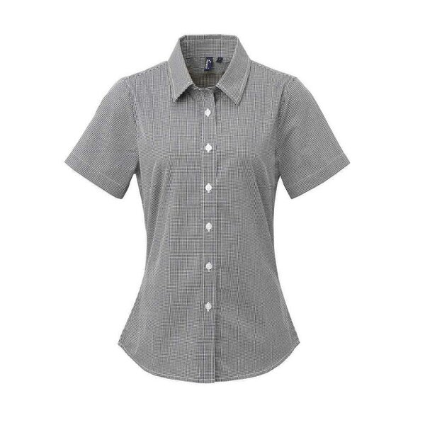 Premier Womens/Ladies Gingham Short-Sleeved Shirt - Black/White