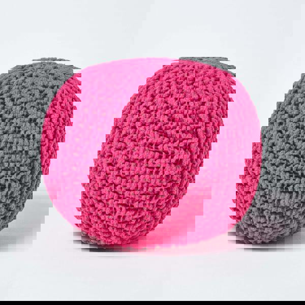 HOMESCAPES Round Cotton Knitted Pouffe Footstool Bean Filled Hand Knitted