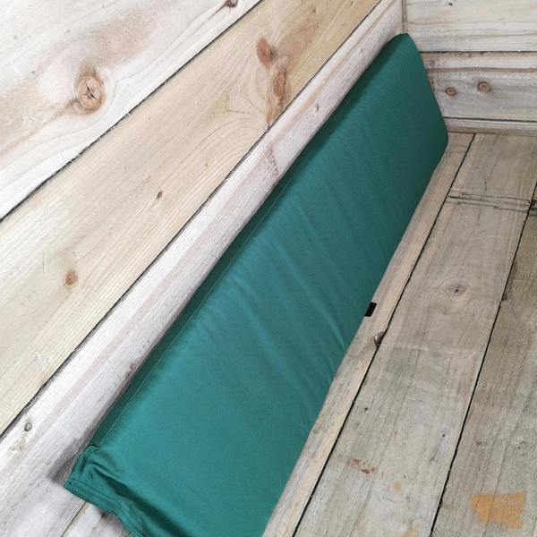 Samuel Alexander Hand Made 3 Seater Chunky Rustic Wooden Garden Bench & Waterproof Green Cushions