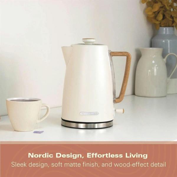 Hamilton Beach Scandi 1.7L Kettle - Matte Cream with Wood Effect