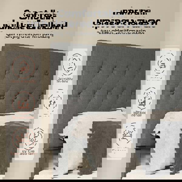 Levede Bed Frame Double Upholstered Linen Fabric Soft Foam Headboard Wooden Grey