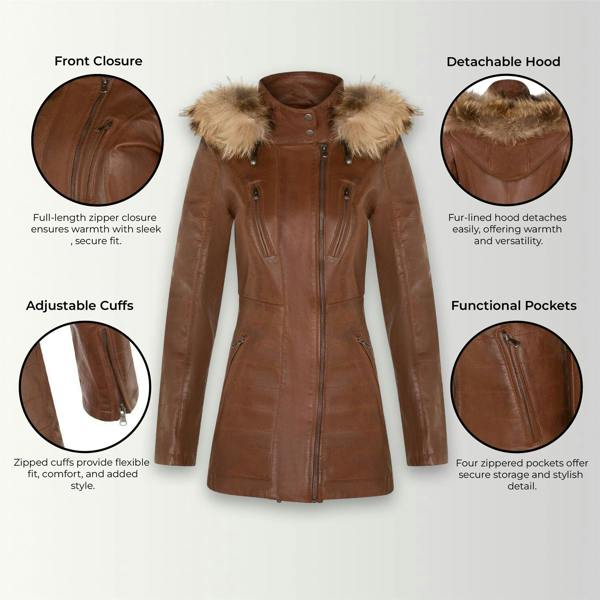 Infinity Leather Womens Quilted Leather Parka Jacket-Curitiba