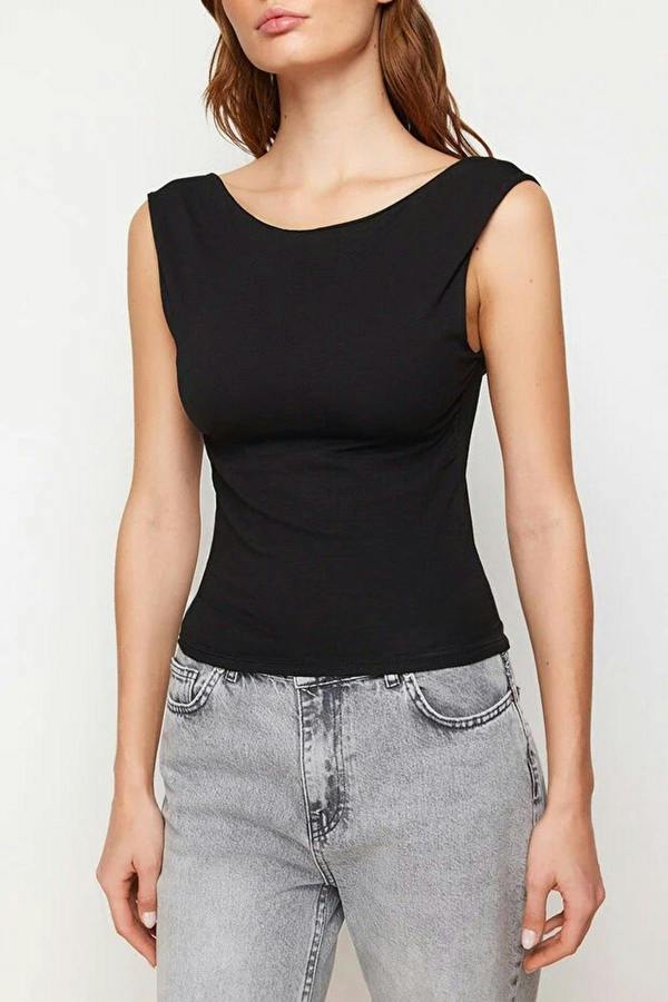 WOVCOR Backless Fitted Cotton Knit Blouse