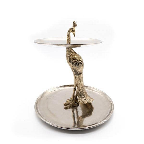 Gold Peacock Two Tiered Cake Stand