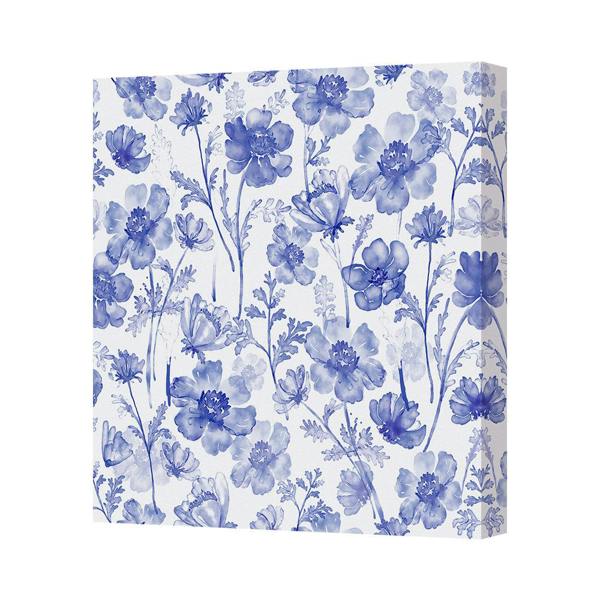 Benjamin Tate Design Blue Floral Canvas Wall Art Print With Wooden Frame In The UK