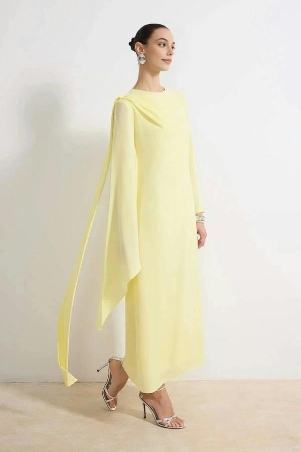 WOVCOR Draped Long Sleeve Maxi Dress with Asymmetric Detail
