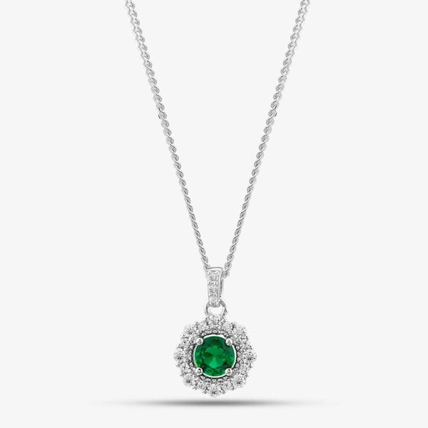 T. H. Baker Sterling Silver Green Cubic Zirconia Halo Pendant Necklace S6680