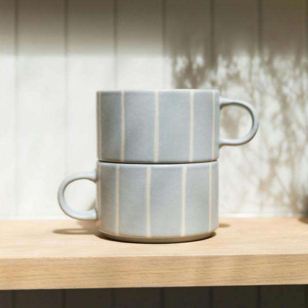 Scandi Home Luna Ceramic Coffee Mugs, Set of 2, 520ml, Grey Striped Reactive Glaze