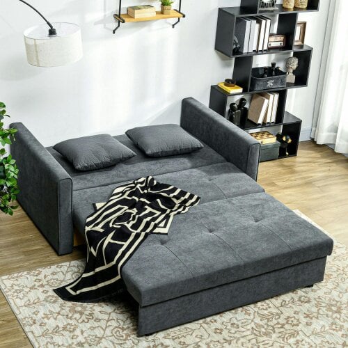 Wyld Haus Takala Nele Snow Flannel Dark Grey 2 Seater Sofa Bed With Hidden Storage And Cushions