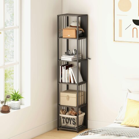 Wyld Haus Rettisa  Metal And Wood Grey 5 Tier Bookshelf With Steel Frame