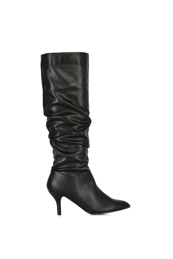 XY LONDON Ruched Knee High Pointed Mid Stiletto Heel Boots