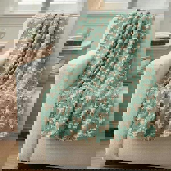 HomeSpace Direct Highland Cow Green Throw