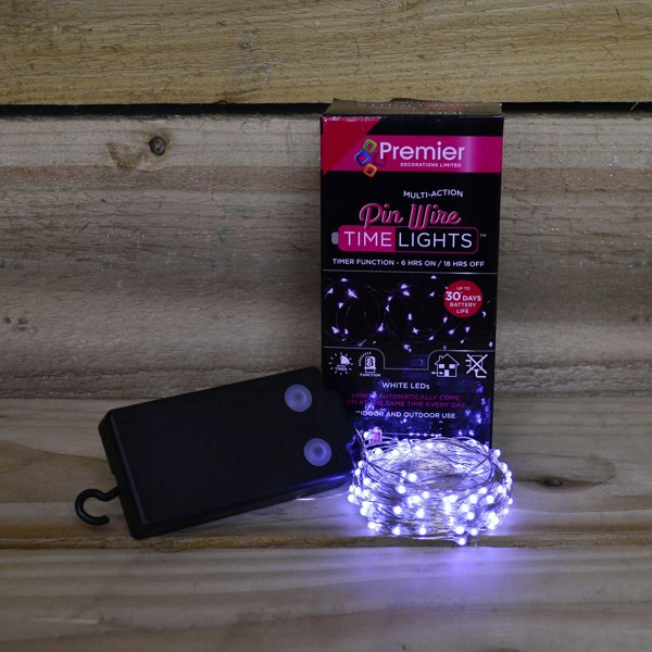 Samuel Alexander 50 LED 2.5m Premier MicroBrights Indoor Outdoor Christmas Multi Function Battery Operated Lights with Timer on Pin Wire in Cool White