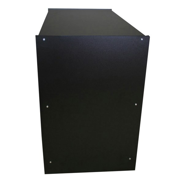 Sleek black A1200 retail shop counter with a smooth finish, sturdy construction, and minimalist design, ideal for modern retail spaces