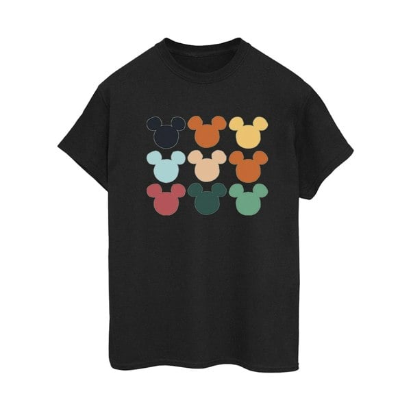 Disney Womens/Ladies Mickey Mouse Heads Square Cotton Boyfriend T-Shirt - Black