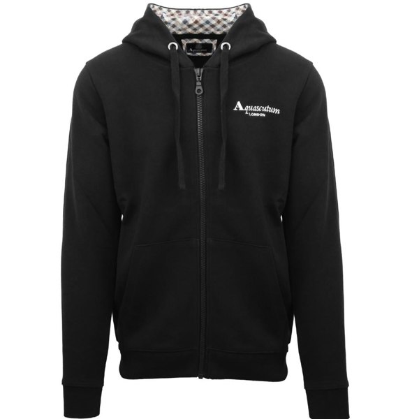 Aquascutum Classic Embossed Signature Logo Zip-Up Hoodie - Black