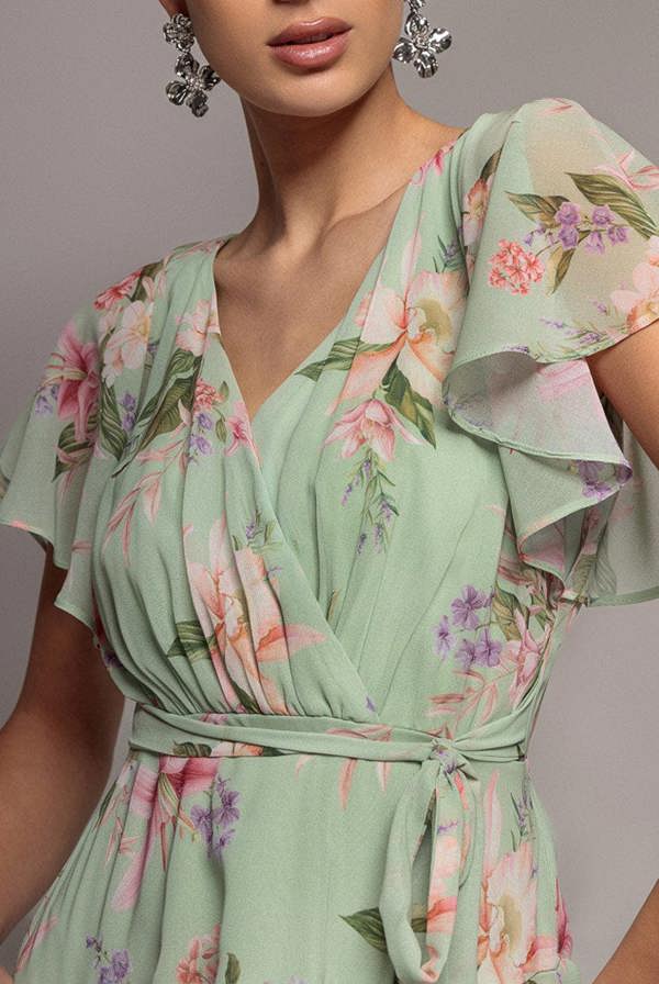 Flutter Sleeve Midaxi Wrap Dress - Sage Green DR5140