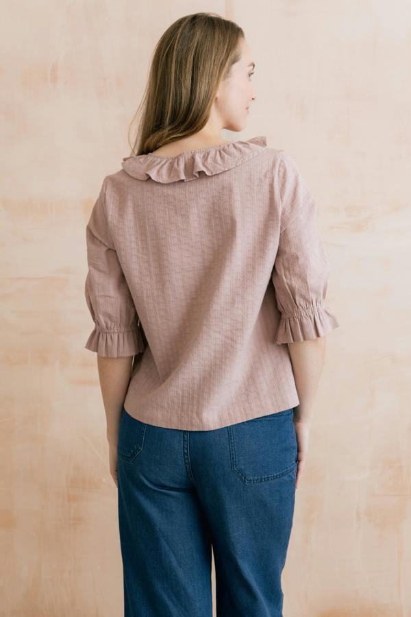 Lily & Me May Embroidered Cotton Frill Blouse Soft Pink