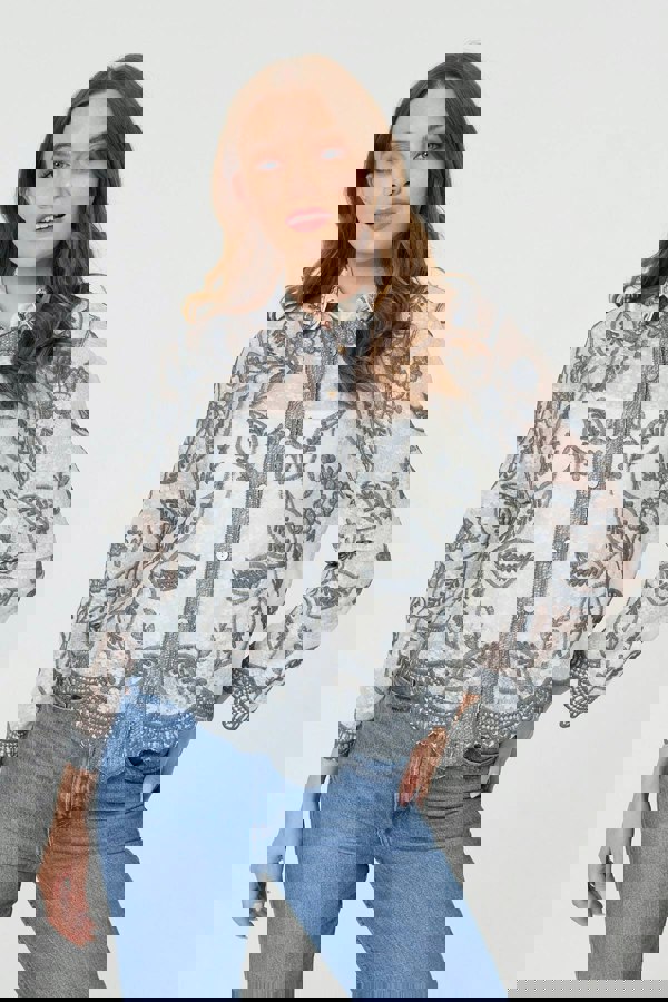 Green | Leaf Embroidered Semi Sheer Lace Shirt
