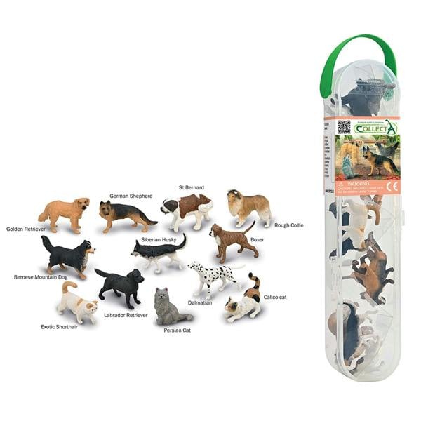 CollectA Box of Mini Pets- Dog & Cat Model Set, Pack of 12 Toy Animal Figures