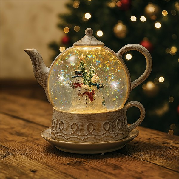Xmas Haus Snow Swirl Festive Christmas Glitter LED Teapot