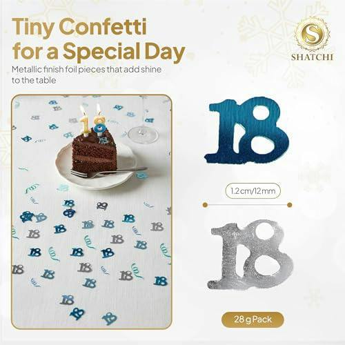 18th Birthday Blue and Silver Foil Confetti Decoration Pack, Metallic Finish, Size Options Available image 1