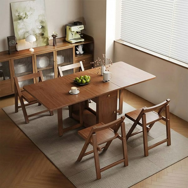 Salgado Folding Dining Table With Storage, Solid Wood - wall folding dining table