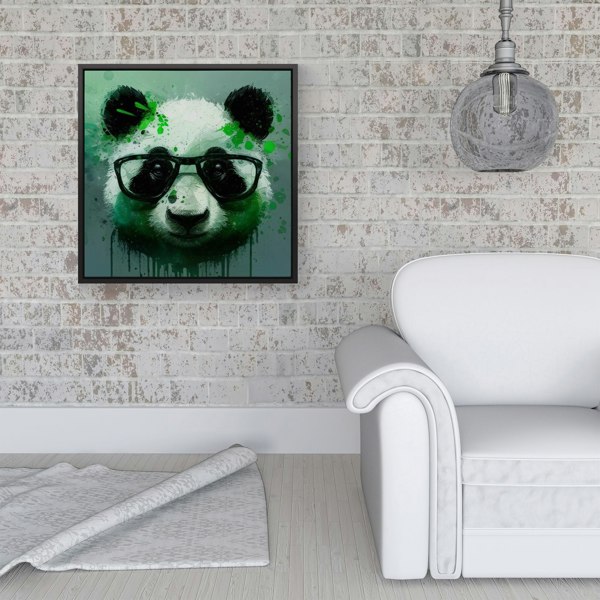 Warren Reed Panda With Glasses, Green Splash Art Framed Canvas