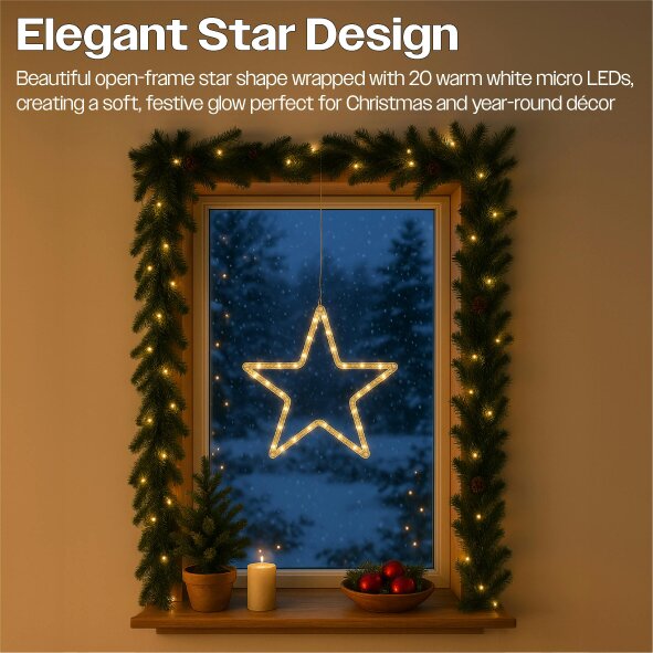 Scotts of Stow Xmas Haus Pre Lit 20 Warm White Micro LED Christmas Design Hanging Light Battery Timer Power Supply
