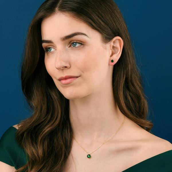 namana Gold Plated 925 Sterling Silver Round Green Solitaire Pendant Necklace For Women