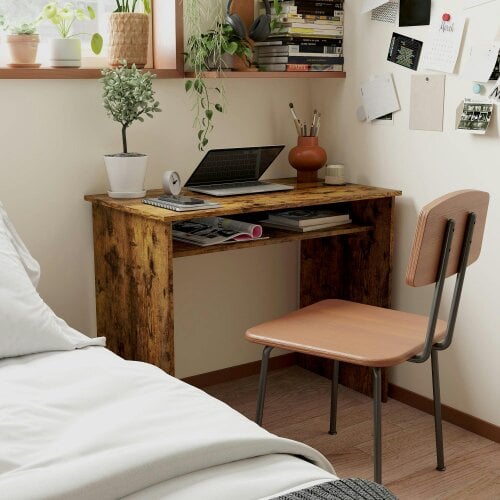 Wyld Haus Nonoel 90cm Wooden Wood Effect Box Style Work Desk With Shelving