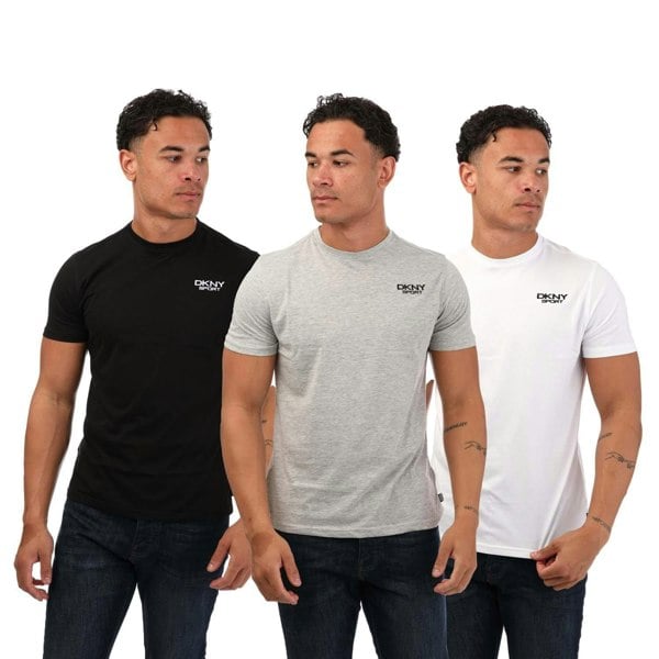 DKNY Mens Embroidered Logo T-Shirt (Pack of 3) - Black/Grey/White