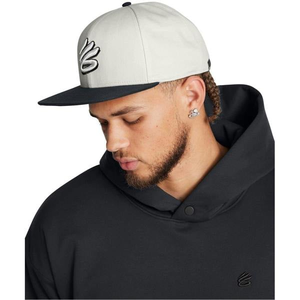 Under Armour Mens Curry Logo Cotton Flat Peak Snapback Cap - White - 