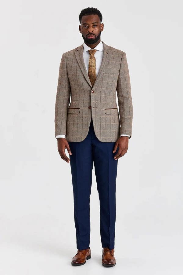 Paul Andrew Harris Brown Tweed Suit with Mayfair Navy Trousers