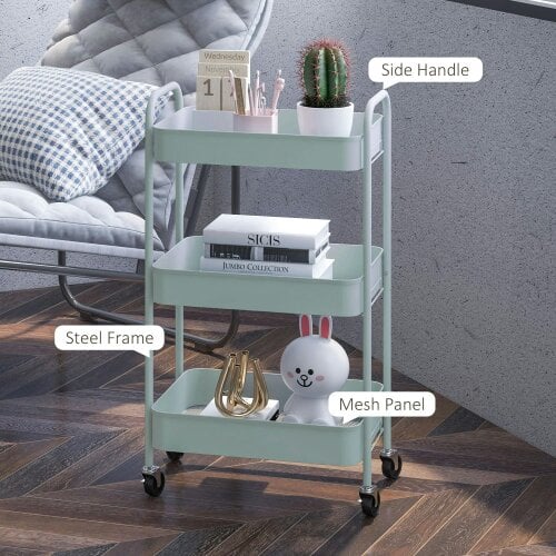 Wyld Haus Ravito Fari Metal Light Blue 3 Tier Steel Storage Trolley