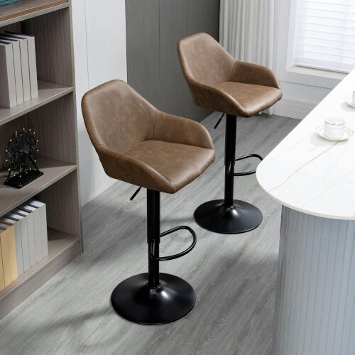 Wyld Haus Fadota Set Of 2 Dark Brown Faux Leather Adjustable Bar Chairs With Armrests