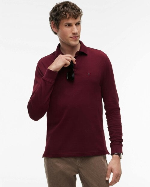 Tommy Hilfiger 1985 Regular Long Sleeve Mens Polo Shirt - Burgundy