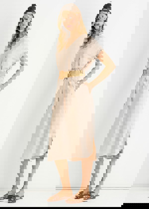 Gini London Beige Air Flow Belted Oversized Dress