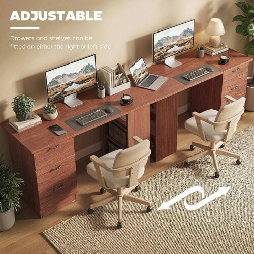 Wyld Haus Mimi 120cm Wooden Walnut Brown Home Office Desk With 3 Shelves And Drawer Storage